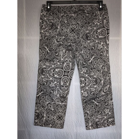 Ann Taylor Black & White Paisley Straight Crop Pants Sz 8P‎ Cotton Blend Stretch - Picture 2 of 11